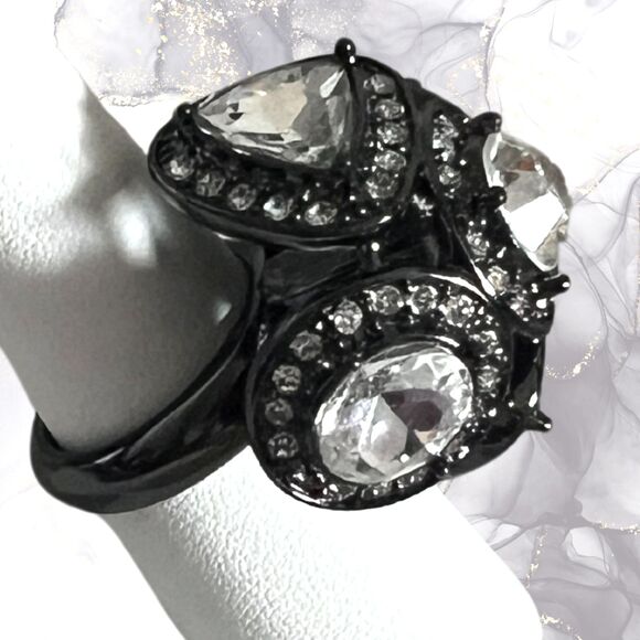 Large Statement Black/Clear Rhinestones "Shadows and Light Ring" by Mark | NIB - Picture 2 of 4